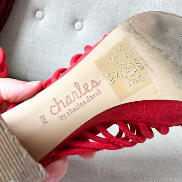 Charles by Charles David Red Strappy Mules Platform Block Heel Size 8 - Picture 7 of 12